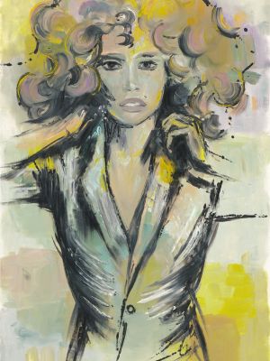 Raquel Frau mit Sakko gemalt mit Ölfarben